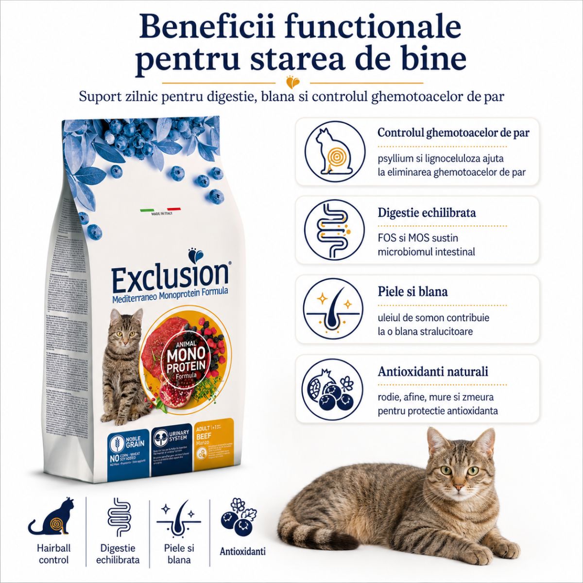 EXCLUSION Mediterraneo Monoprotein, Vită, hrană uscată monoproteică pisici, 12kg